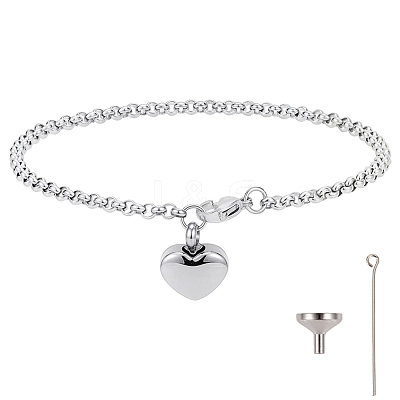 2Pcs Heart Non-Tarnish Stainless Steel Charm Bracelets BJEW-CN0001-23P-1