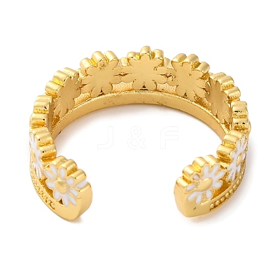 Rack Plating Flower Brass Enamel Open Cuff Rings for Women RJEW-S242-09G-B-1