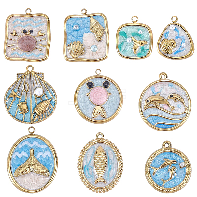 10Pcs 10 Styles 304 Stainless Steel Enamel Pendants STAS-SC0021-21-1