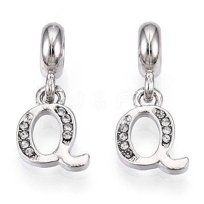 Platinum Rack Plating Alloy Rhinestone European Dangle Charms PALLOY-T048-36P-Q-1
