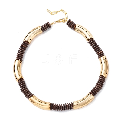 12MM Two Tone Acrylic & CCB Plastic & Coconut Curved Tube Beaded Necklaces for Women NJEW-JN05373-02-1