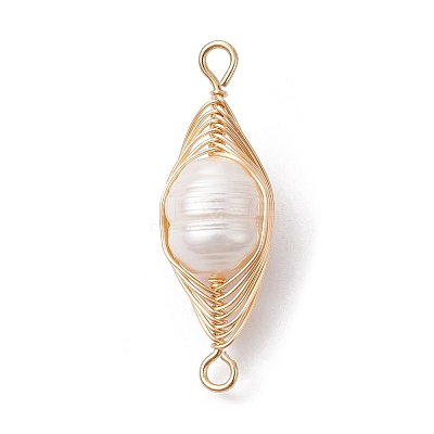 Natural Cultured Freshwater Pearl Copper Wire Wrapped Connector Charms PALLOY-JF02519-02-1