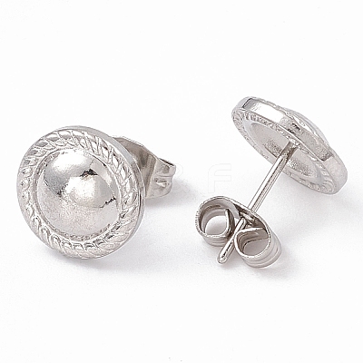 Non-Tarnish 304 Stainless Steel Flat Round Stud Earrings for Women EJEW-G338-03P-1