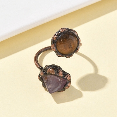 Natural Amethyst & Tiger Eye Rings RJEW-B122-04R-04-1