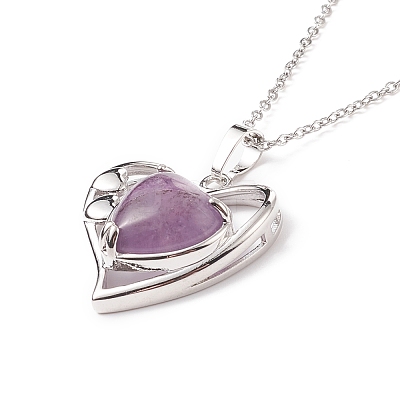 Heart Natural Mixed Stone Pendant Necklaces NJEW-JN03968-1