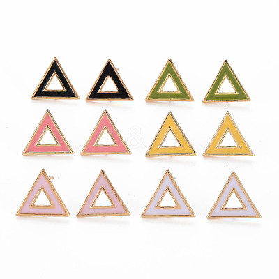 Brass with Enamel Stud Earring Findings KK-S356-673G-NF-1