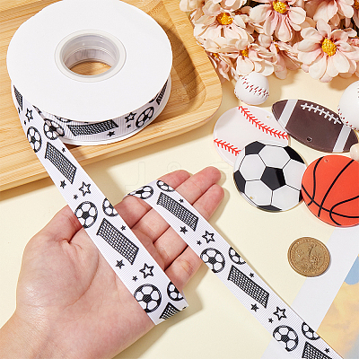 25 Yards Sport Ball Theme Printed Polyester Grosgrain Ribbon OCOR-WH20002-03A-03-1
