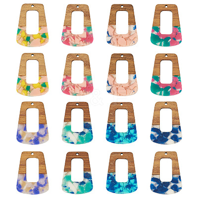 16Pcs 8 Colors Resin and Walnut Pendants FIND-TA0006-48-1