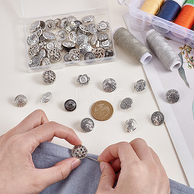 54Pcs 9 Styles Zinc Alloy Shank Buttons BUTT-PH0001-61-1