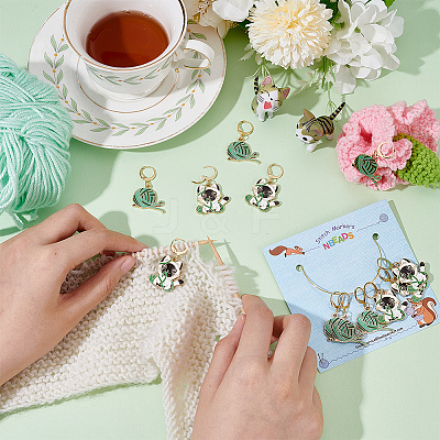 Alloy Enamel Yarn Ball & Cat Charm Locking Stitch Markers HJEW-PH01721-1