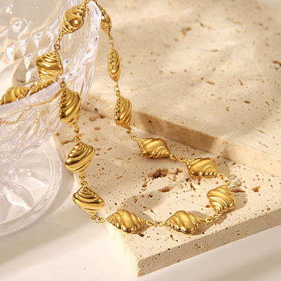 304 Stainless Steel Conch Shell Shape Link Chain Necklaces for Women NJEW-Z080-03G-1