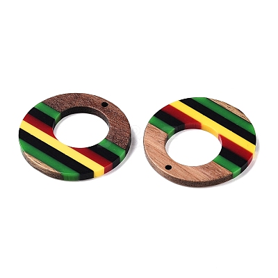 Jamaican Colour Epoxy Resin & Walnut Wood Pendants RESI-N039-122U-1