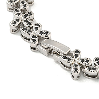 Rack Plating Brass Pave Cubic Zirconia Butterfly Link Bracelets for Women BJEW-B110-05P-05-1