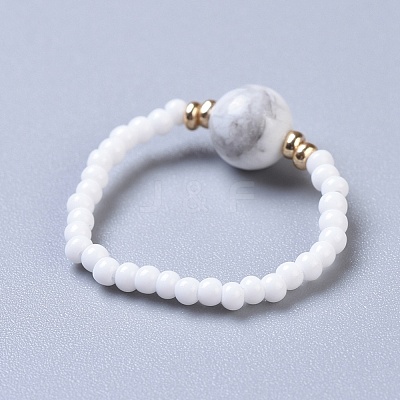 Natural Howlite Stretch Rings RJEW-JR00255-10-1