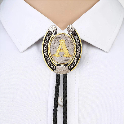 Cowboy Western Alloy Horseshoes & Letter Pendant Bolo Tie Necklaces NJEW-WH20014-02A-1