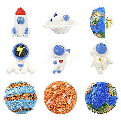 8Pcs 8 Styles Space Astronaut Theme Resin Lapel Pins for Backpack Clothes JEWB-CJ0003-49-1