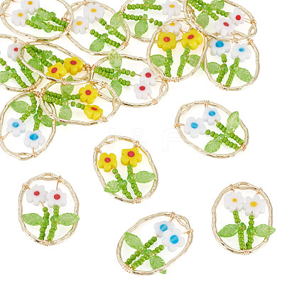 16Pcs 4 Colors Glass Seed Beaded & Handmade Millefiori Glass Pendants FIND-TA0009-56-1