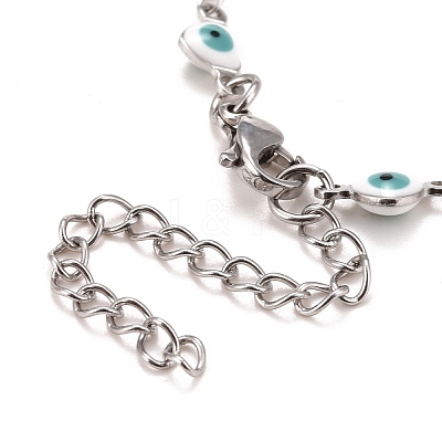 Enamel Heart with Evil Eye Link Chains Bracelet BJEW-P271-07P-02-1
