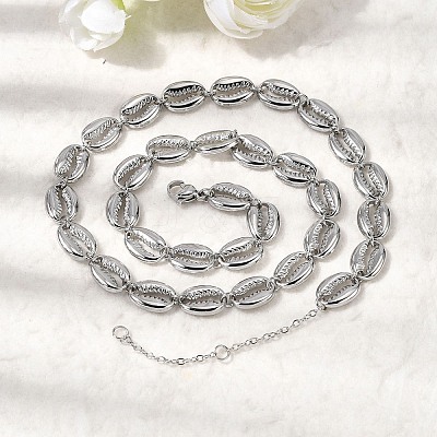 Ocean Beach 304 Stainless Steel Shell Shape Link Chain Necklaces for Women STAS-H258-01P-1