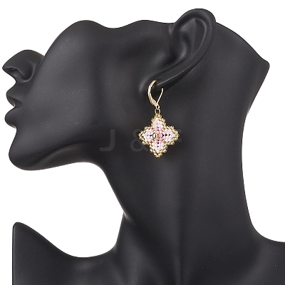 Handmade Glass Seed Beads Flower Leverback Earrings EJEW-MZ00578-03-1