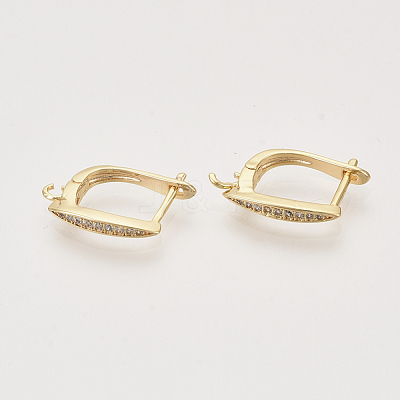 Brass Micro Pave Cubic Zirconia Hoop Earring Findings with Latch Back Closure X-KK-T048-033G-NF-1