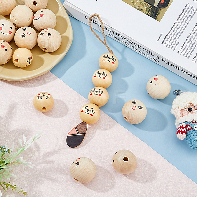 18Pcs 3 Styles Printed Wood Beads WOOD-DC0001-08-1
