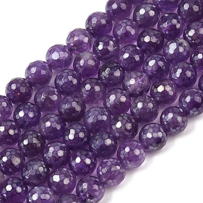 Electroplated Natural Amethyst Round Beads Strands G-L598-A05-02-1
