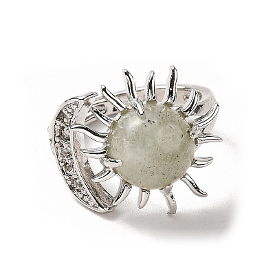 Natural Labradorite Sun & Moon Open Cuff Rings RJEW-K241-01P-03-1