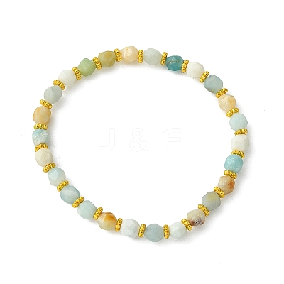 Alloy & Round Natural Flower Amazonite Beaded Stretch Bracelets for Women BJEW-JB13739-1