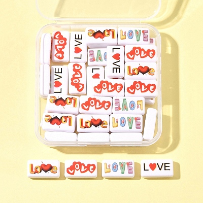 40Pcs 4 Colors Printed  Opaque Acrylic Beads OACR-FS0004-05-1