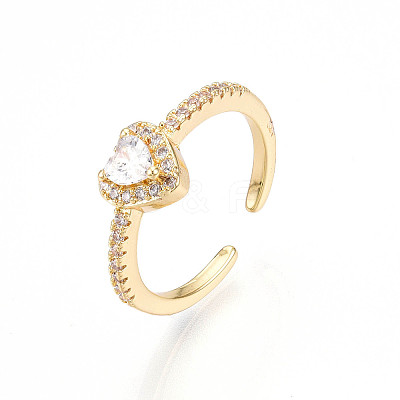 Brass Micro Pave Clear Cubic Zirconia Cuff Rings for Women KK-T074-13G-1