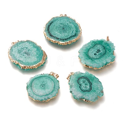 Dyed Natural Druzy Solar Quartz Crystal Pendants G-F693-01F-G-1