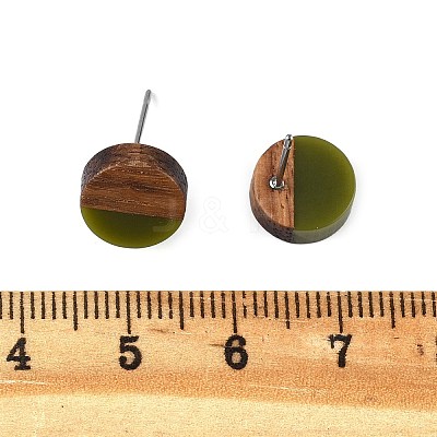 Opaque Resin & Walnut Wood Stud Earrings EJEW-N017-008-B08-1