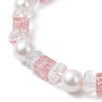 Crackle Glass & Shell Pearl Beaded Stretch Bracelets for Women BJEW-JB12384-01-1
