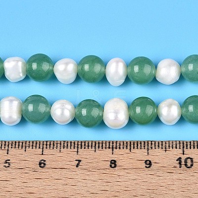Dyed Natural White Jade Round & Natural Cultured Freshwater Pearl Grooved Potato Beads Strands PEAR-N019-02-1