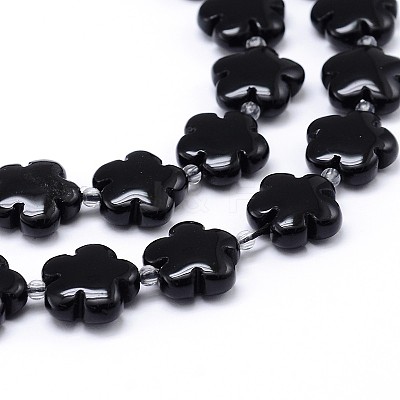 Natural Black Onyx Flower Bead Strands G-M206-10B-1