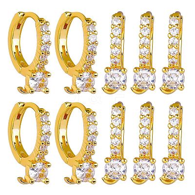 10Pcs Brass Micro Pave Clear Cubic Zirconia Hoop Earring Findings ZIRC-SZ0005-14-1