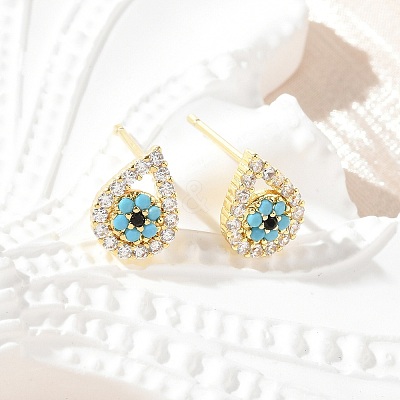 Brass Micro Pave Clear Cubic Zirconia Stud Earrings EJEW-A128-02G-1