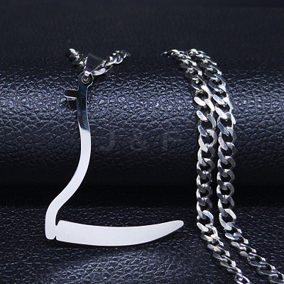 201 Stainless Steel Grim Reape Scythe Pendant Necklaces LS-NJEW-H065-22P-1