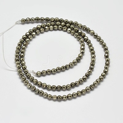 Natural Pyrite Round Beads Strands G-F197-09-4mm-1