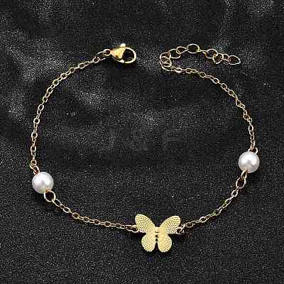 304 Stainless Steel Butterfly Link Bracelets BJEW-C098-01B-G-1