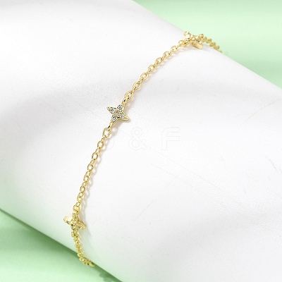 Brass Micro Pave Clear Cubic Zirconia Star Link Chain Bracelets KK-CBAED06-05G-1