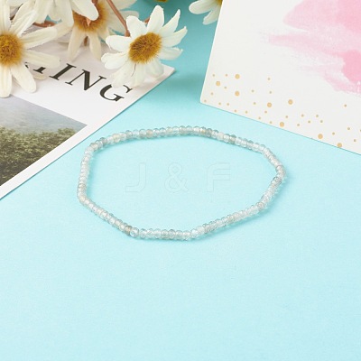 Faceted Rondelle Natural Labradorite Beads Stretch Bracelets BJEW-JB06383-09-1