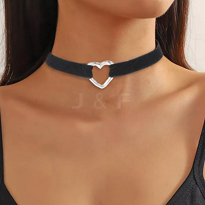 Alloy Heart Link Black Velvet Choker Necklaces NJEW-WH20002-11D-1