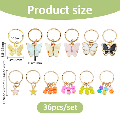36Pcs Zinc Alloy Enamel Pendant Hair Braid Ring FIND-FH0017-69-1
