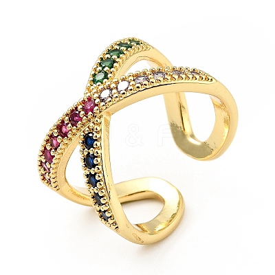 Cubic Zirconia Criss Cross Open Cuff Ring X-RJEW-E046-23G-01-1