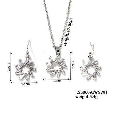 Simple and Elegant Flower Brass Rhinestones Earrings and Necklace Set for Women KU5876-1