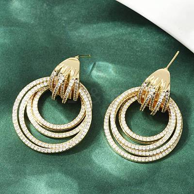 Multilayer Ring Brass Micro Pave Clear Cubic Zirconia Stud Earrings EJEW-S275-02G-1