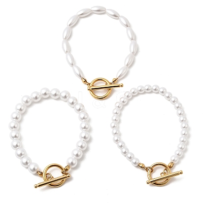 Plastic Pearl Beaded Bracelets for Women BJEW-L716-02G-1