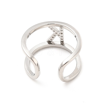 Clear Cubic Zirconia Initial Letter Open Cuff Ring RJEW-A012-01P-K-1
